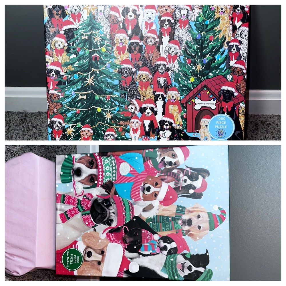 2 One Thousand Piece Puzzles, Christmas Dogs  Festive Santa Hats